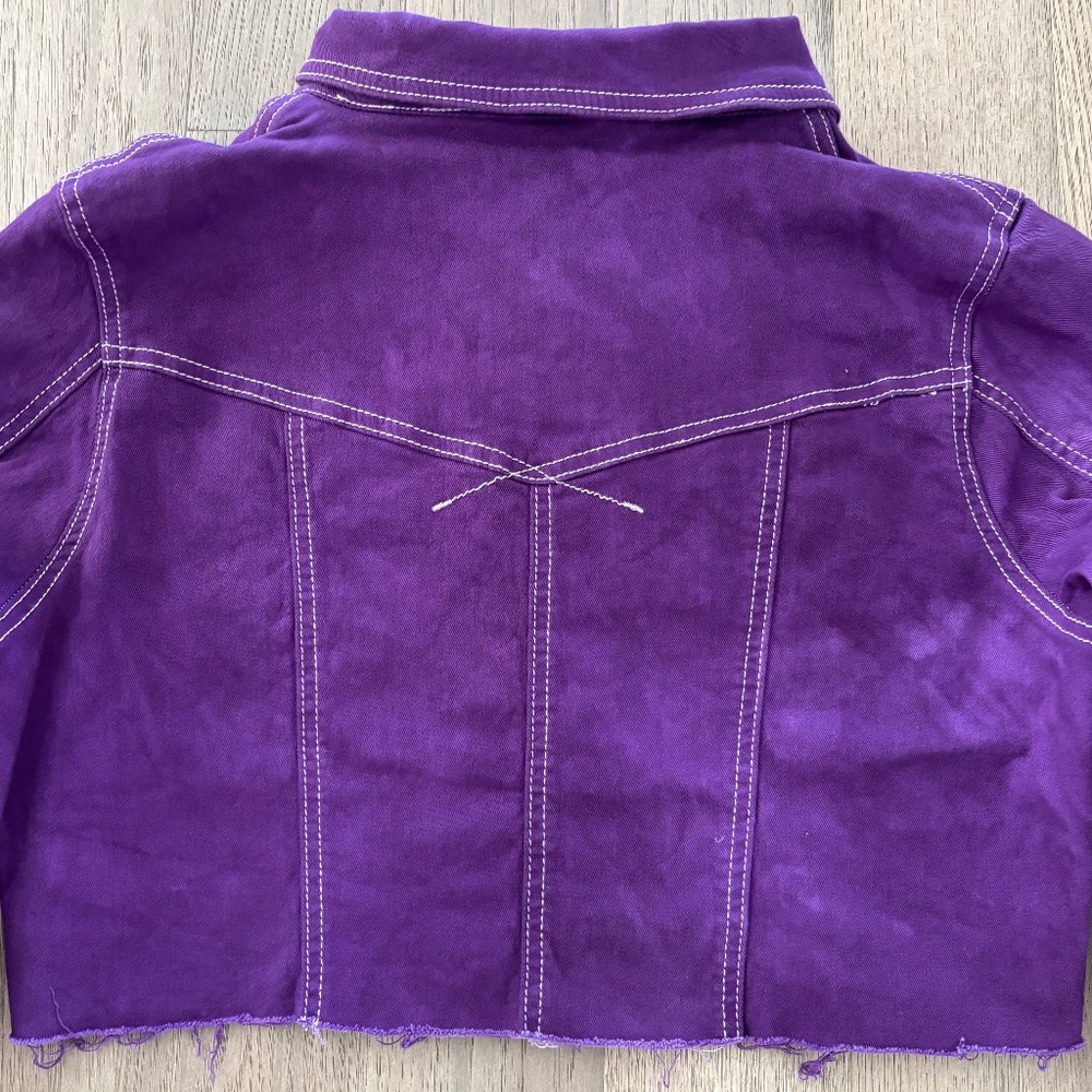 Vintage Lee Riders Cropped Denim Jacket - Purple Size L - Picture 7 of 9